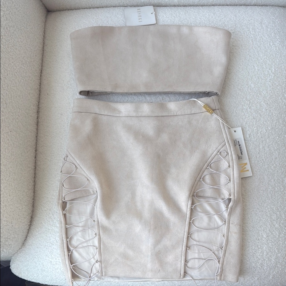 Elegant Beige Meshki 2 Piece Skirt Set